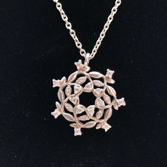 Talbots Sterling Silver Necklace w/ Leaf Vine Pendant CZ Cubic Zirconia Accents - Picture 3 of 8